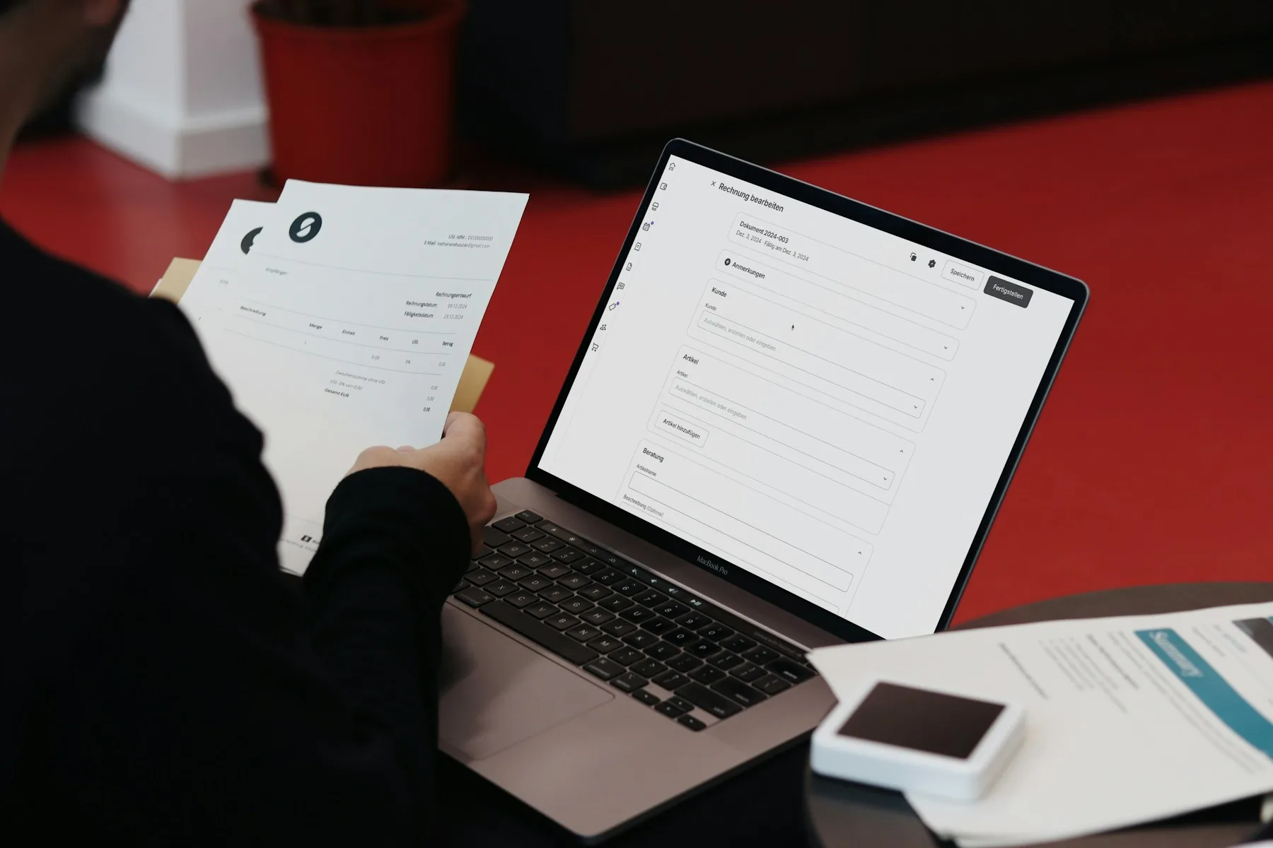 Home Small business owner reviewing accounting records